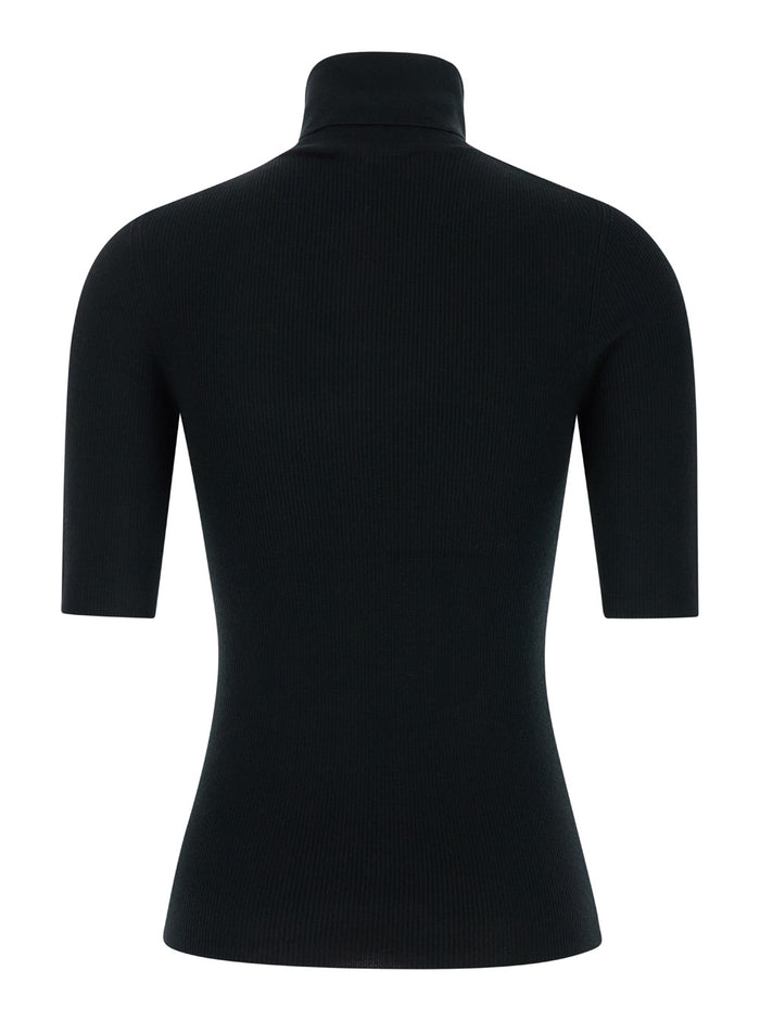 Black Turtleneck Sweater With Short Sleeves Wool Woman Jersey