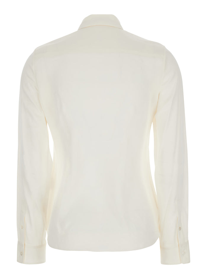 Classic White Shirt With Pointed Collar Silk Woman And Blouses