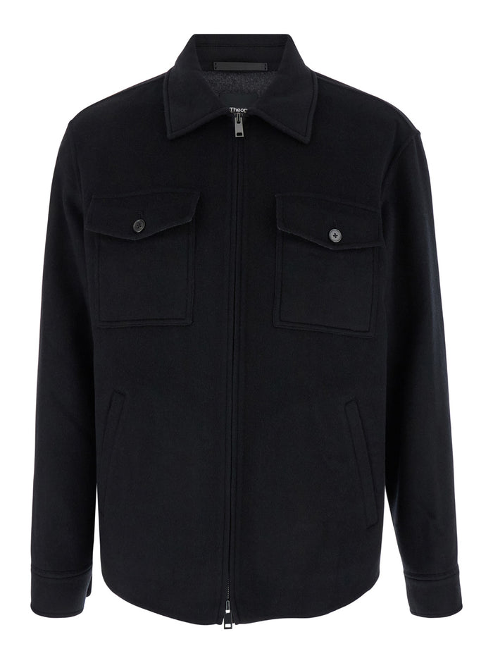 Black Jacket With Collar And Zip Closure Tech Fabric Man