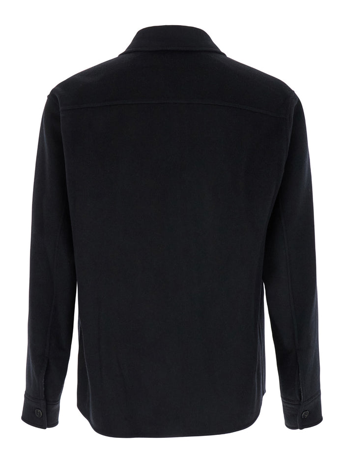 Black Jacket With Collar And Zip Closure Tech Fabric Man