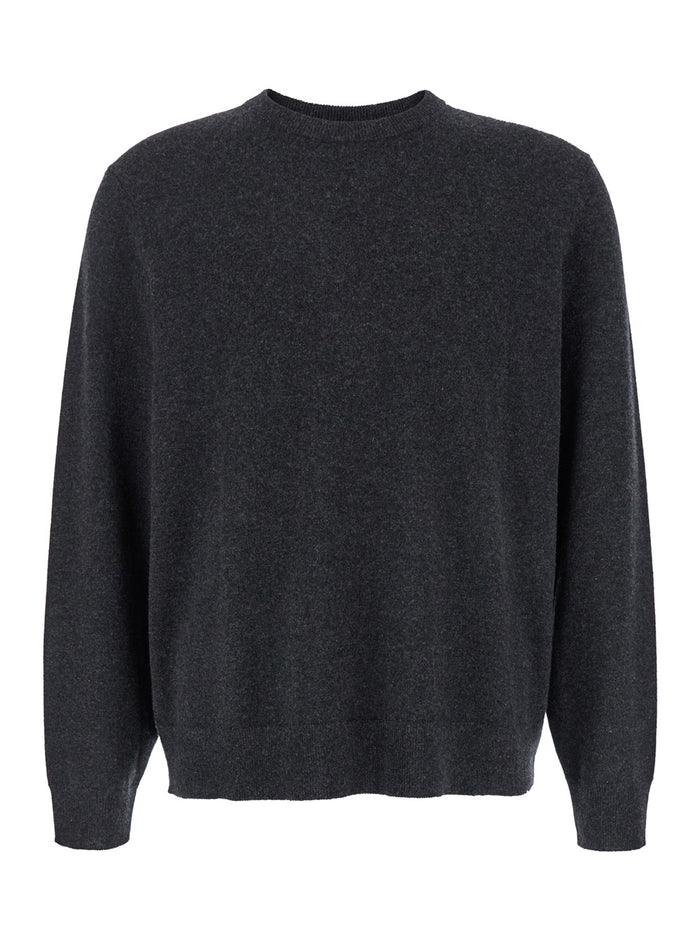 Grey Sweater With Ribbed Trim Cashmere Man Jersey