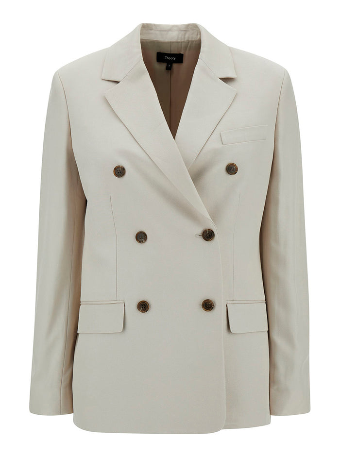 Off-White Double-Breasted Jacket With Notched Revers Viscose Woman Blazers