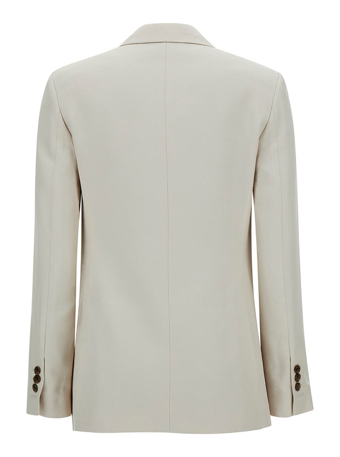 Off-White Double-Breasted Jacket With Notched Revers Viscose Woman Blazers