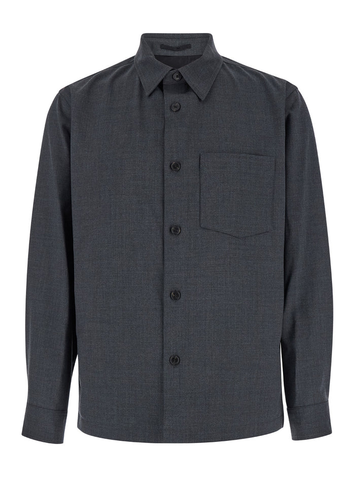 Grey Overshirt With Patch Pocket Wool Man Outerwear
