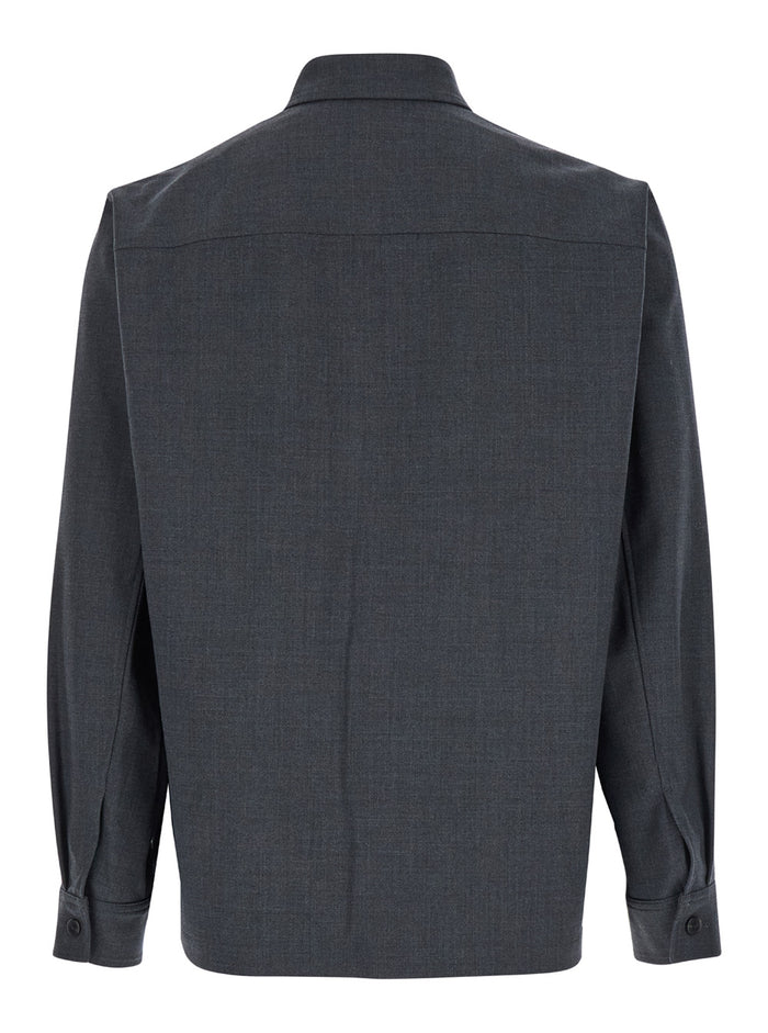 Grey Overshirt With Patch Pocket Wool Man Outerwear