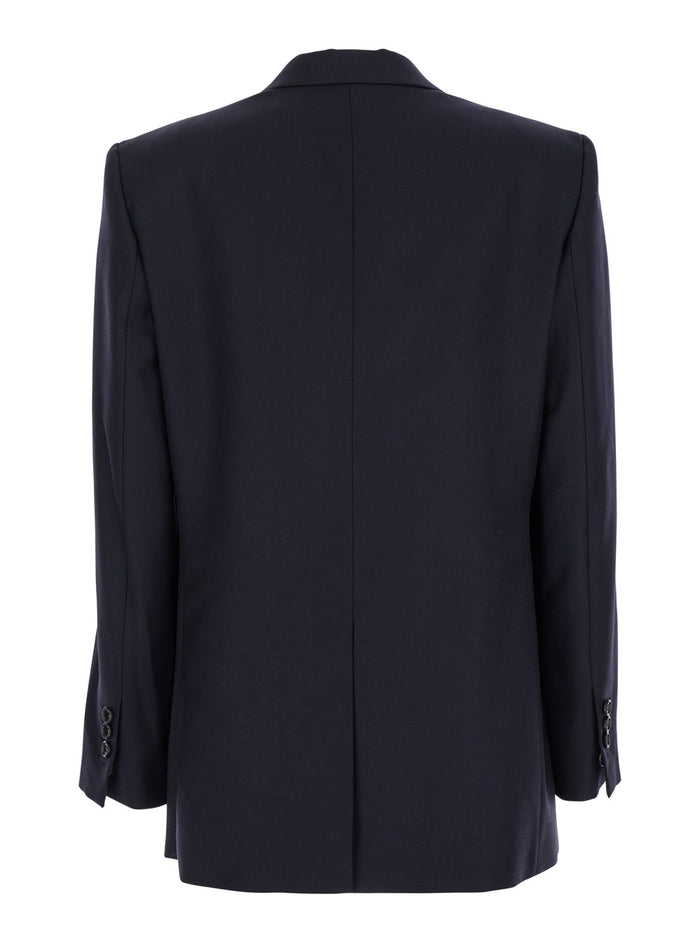 Blue Double-Breasted Jacket With Notched Revers Wool Woman Blu Virgin Blazers