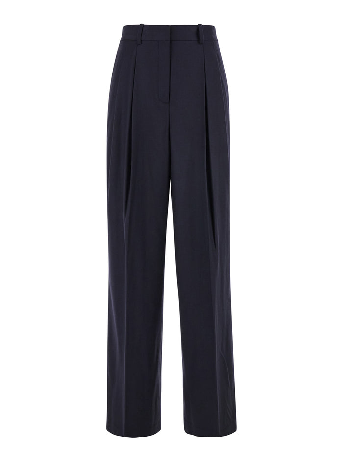 Blue Pants With Pences At The Front Wool Woman Blu Virgin Trousers