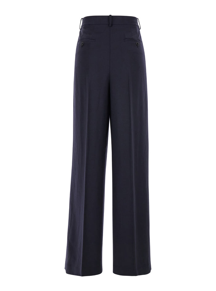 Blue Pants With Pences At The Front Wool Woman Blu Virgin Trousers