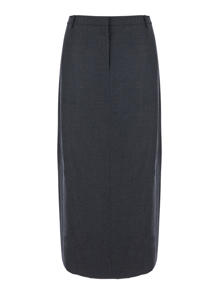 Midi Grey Skirt With Slit Wool Blend Woman