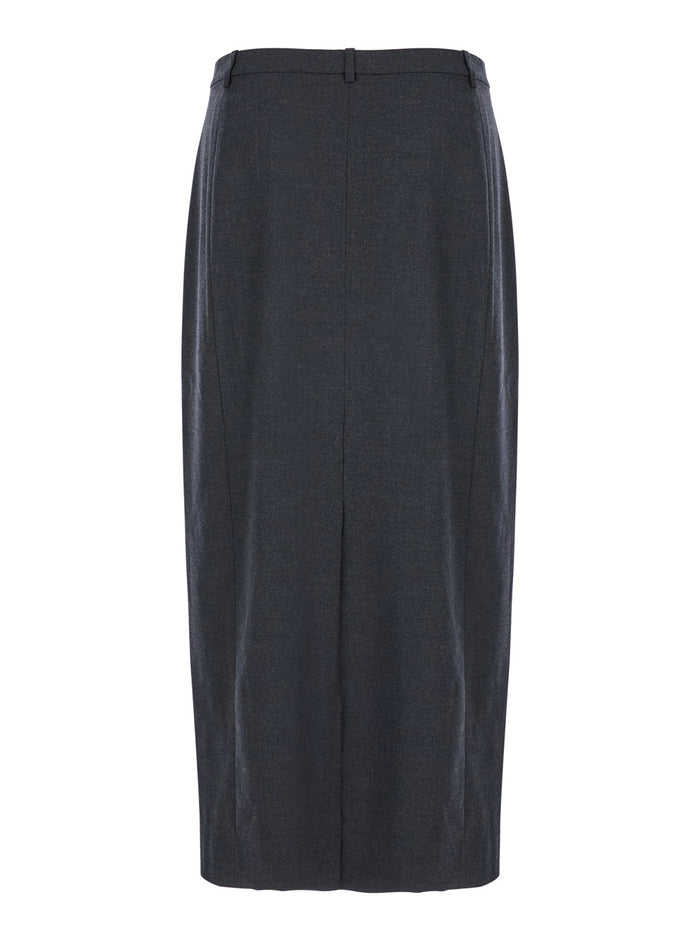 Midi Grey Skirt With Slit Wool Blend Woman