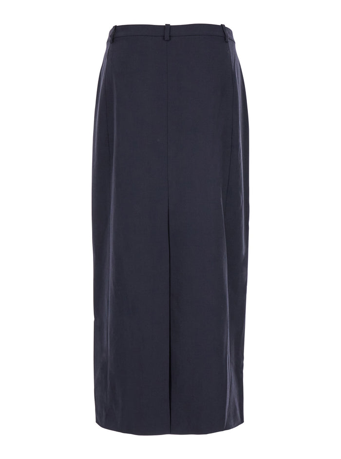 Midi Blue Skirt With Slit Wool Blend Woman Blu