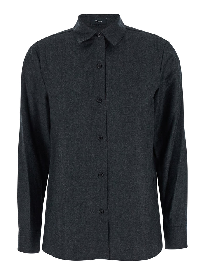 Grey Shirt With Classic Collar Wool Woman Virgin And Blouses