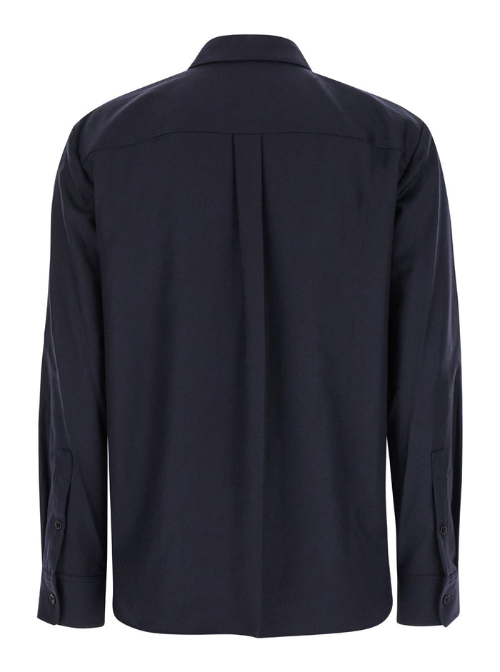 Blue Shirt With Classic Collar Wool Woman Blu Virgin And Blouses