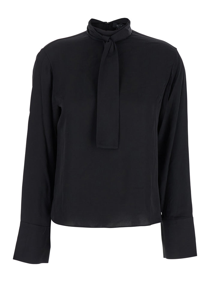 Black Blouse With Scarf Silk Woman Jersey