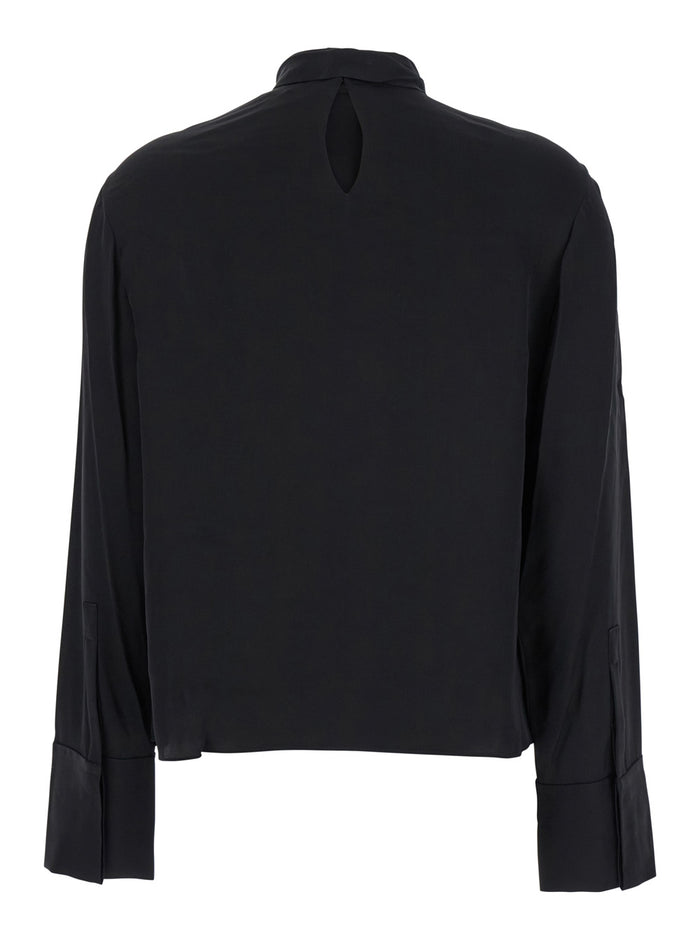 Black Blouse With Scarf Silk Woman Jersey