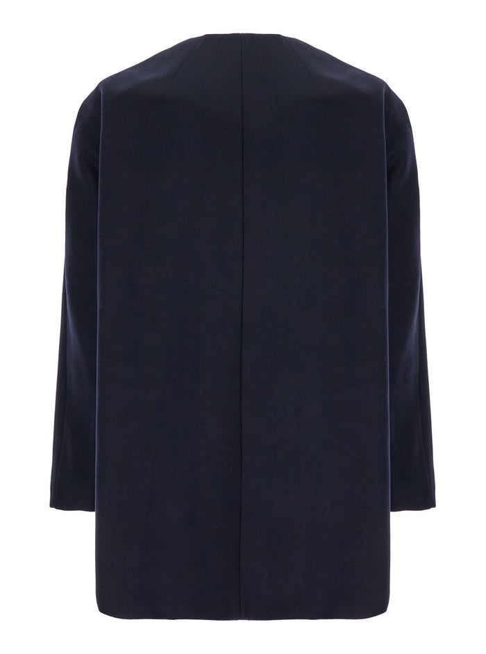 Blue Hood With Hidden Front Closure Wool Woman Blu Recycled Polyamide Outerwear