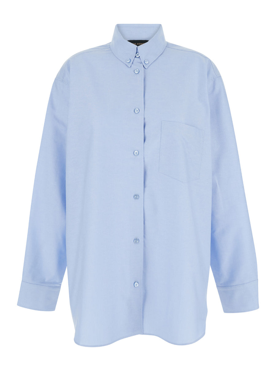 Light Blue Cotton Blend Shirt With Buttons Blouses