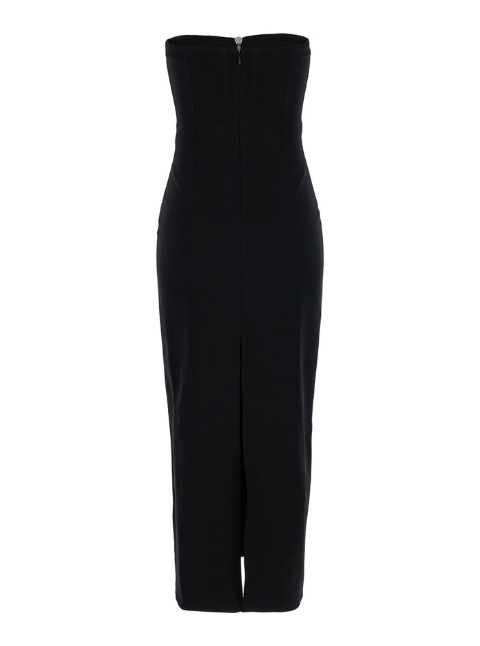 Black Bustier Dress with Decorative Zip in Tech Fabric Woman Viscose Polyamid Elastan Long