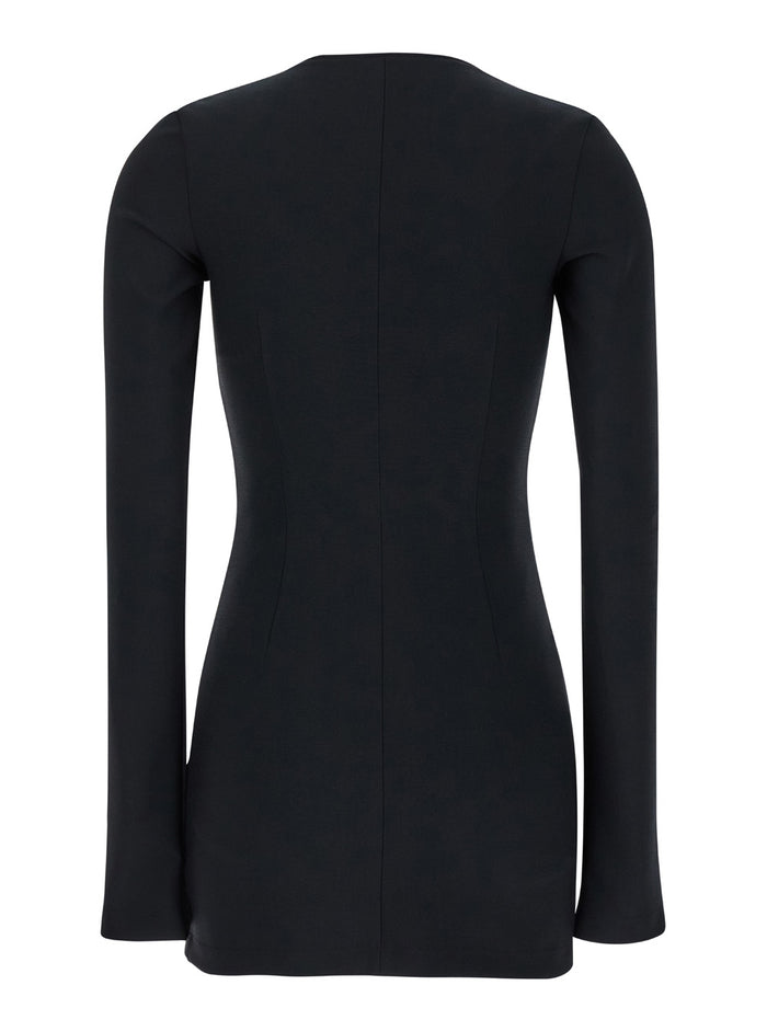 Mini Black Dress with Branded Zip Puller in Tech Fabric Woman Polyester Elastan