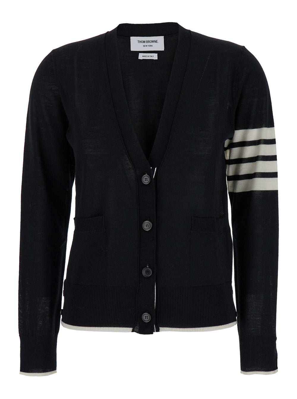 Black Cardigan With 4-Bar Detail Wool Woman Virgin Jersey