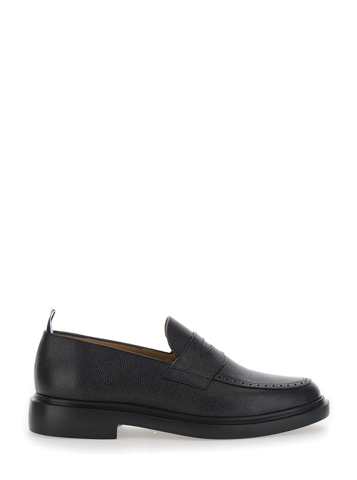 Black Slip-On Loafers With Loop Detail Leather Man