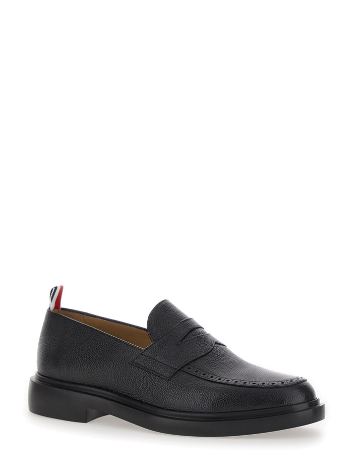Black Slip-On Loafers With Loop Detail Leather Man