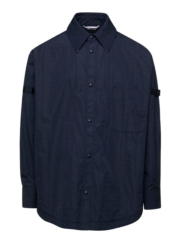 Oversized Blue Shirt With Patch Pockets Polyamide