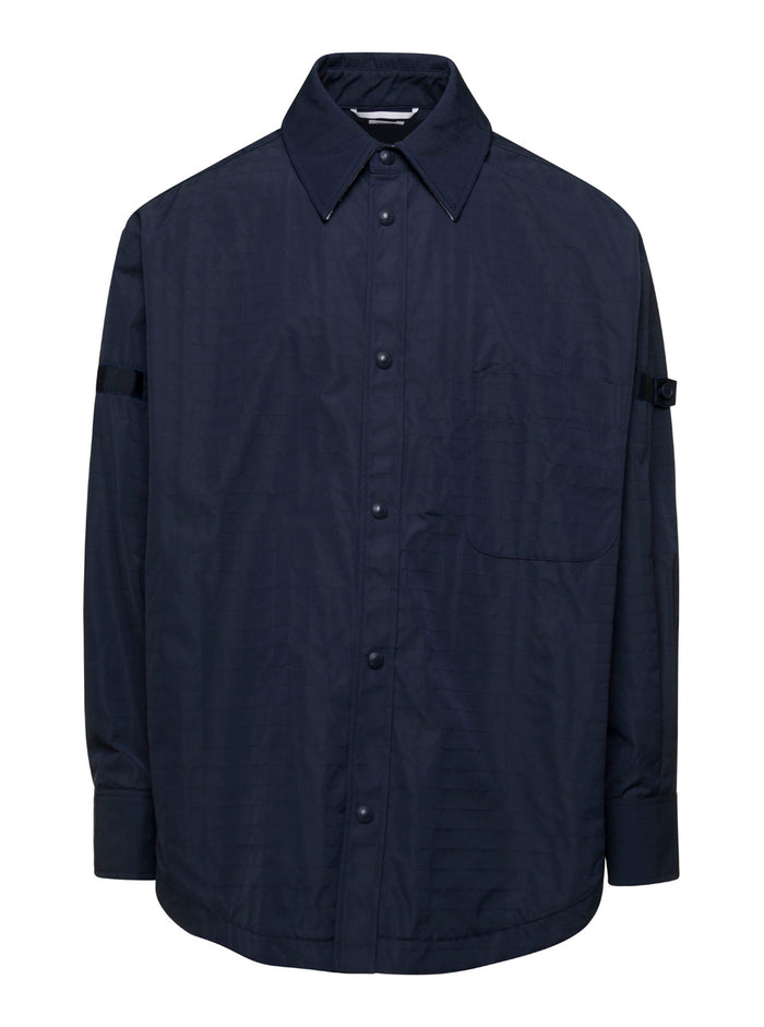 Oversized Blue Shirt with Patch Pockets in Polyamide Blend Man Blu Polyurethane And Blouses