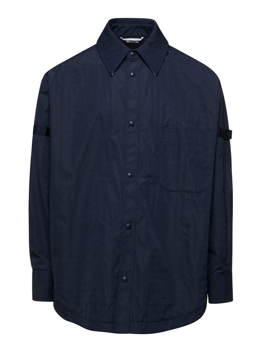 Oversized Blue Shirt With Patch Pockets Polyamide
