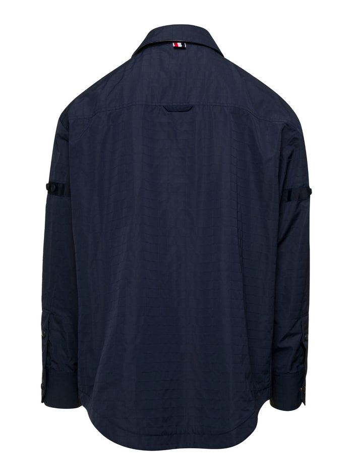 Oversized Blue Shirt with Patch Pockets in Polyamide Blend Man Blu Polyurethane And Blouses