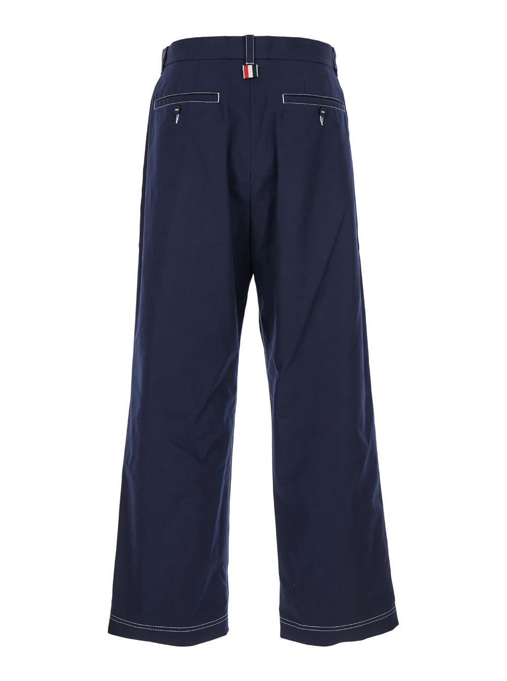 Blue Straight Pants With Contrasting Stitching Fabric Man Blu Cotton Trousers