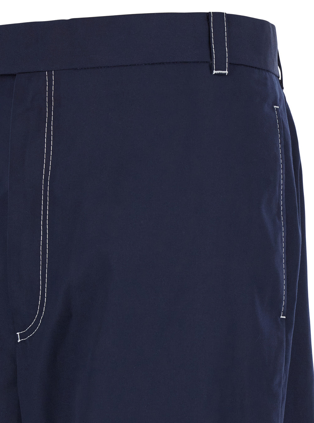 Blue Straight Pants With Contrasting Stitching Fabric Man Blu Cotton Trousers