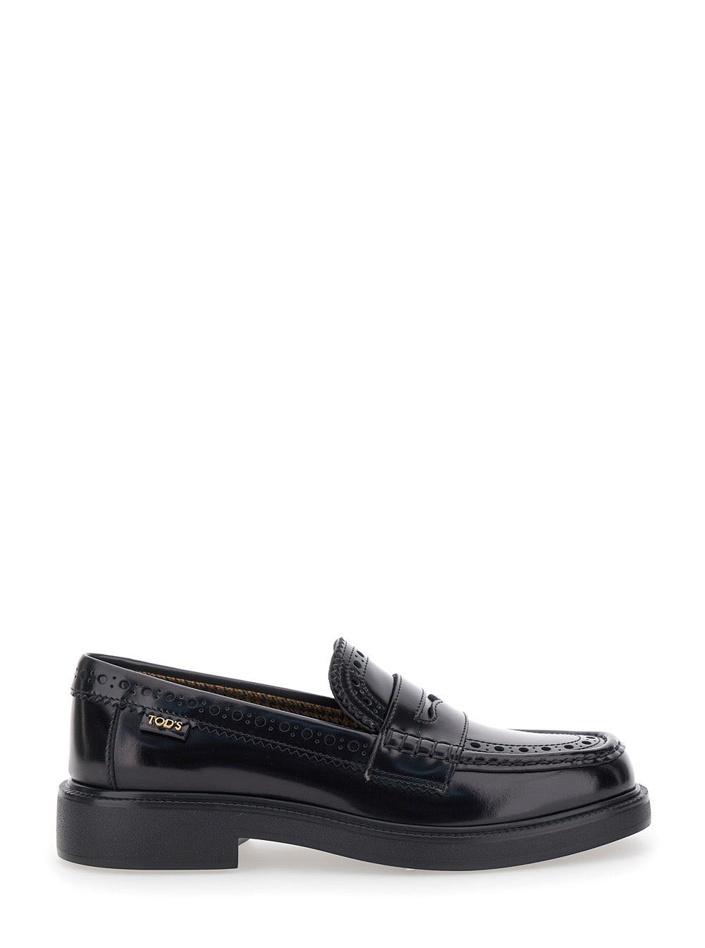 Black Loafers With Penny Bar Leather Woman Calf