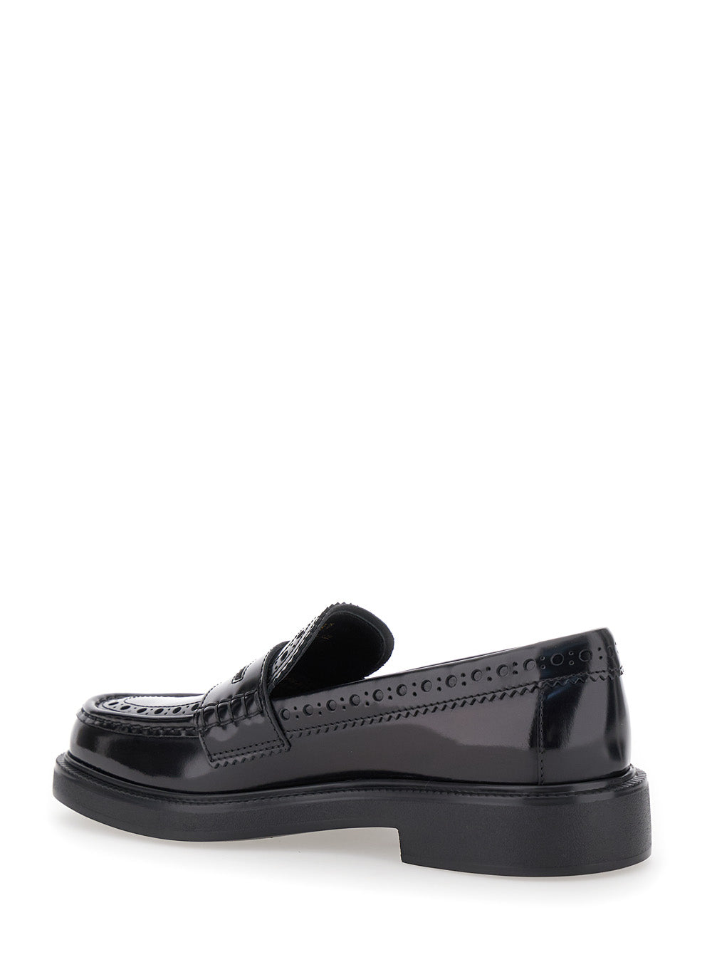 Black Loafers With Penny Bar Leather Woman Calf