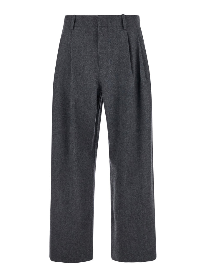 Grey Pants With Pences On The Front Wool Man Trousers