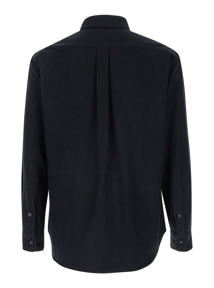 Black Shirt With Hidden Placket Wool Man And Blouses