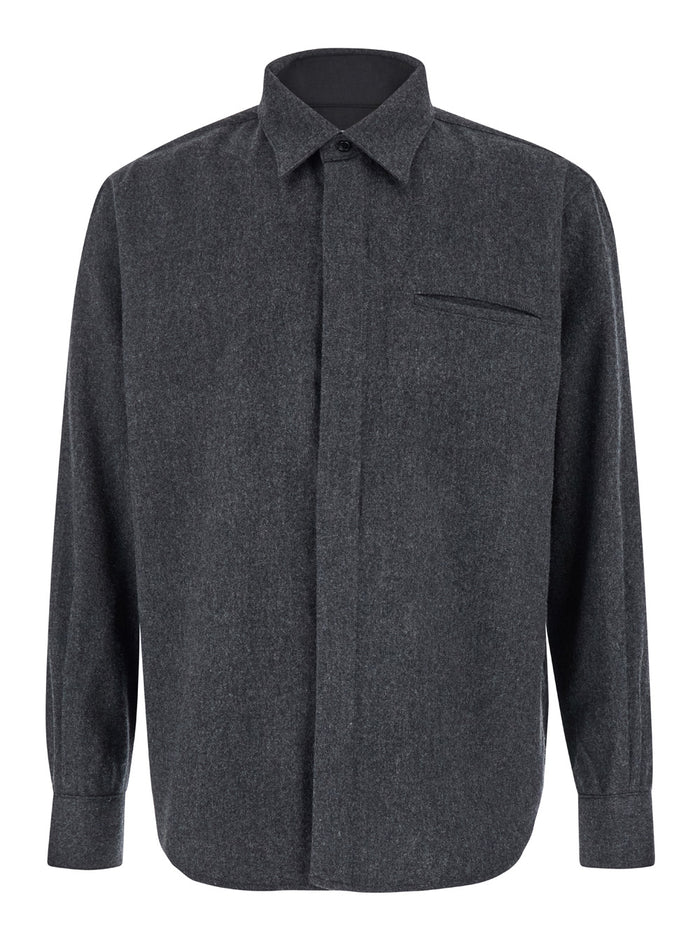 Grey Shirt With Hidden Placket Wool Man And Blouses