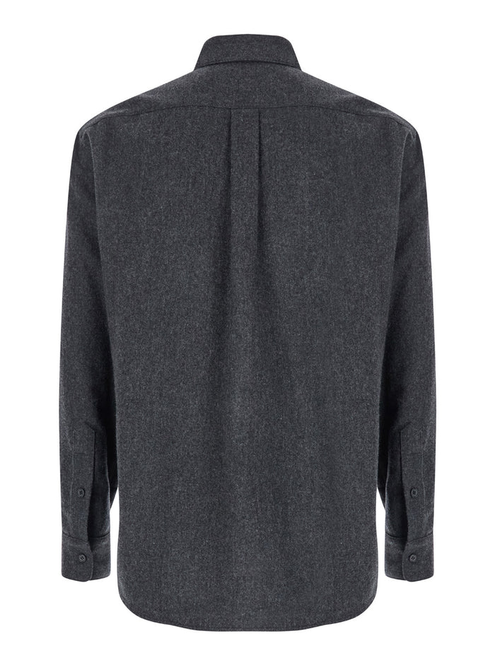 Grey Shirt With Hidden Placket Wool Man And Blouses