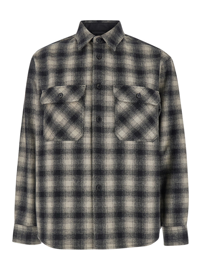 Ombré Multicolor Shirt With Check Motif And Two Front Pocket Wool Blend Man Polyester Blouses