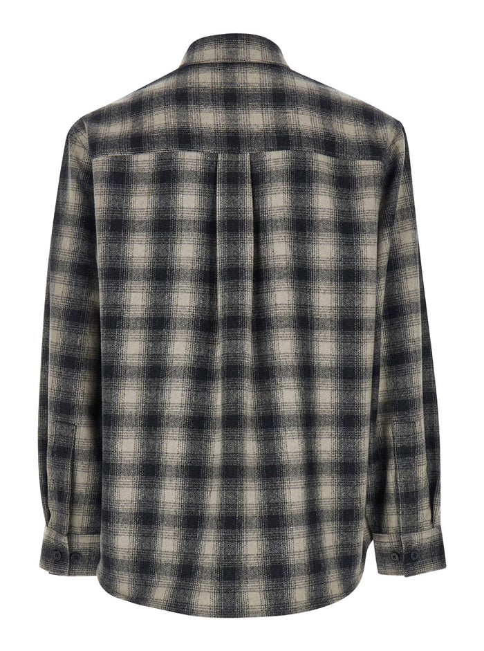 Ombré Multicolor Shirt With Check Motif And Two Front Pocket Wool Blend Man Polyester Blouses