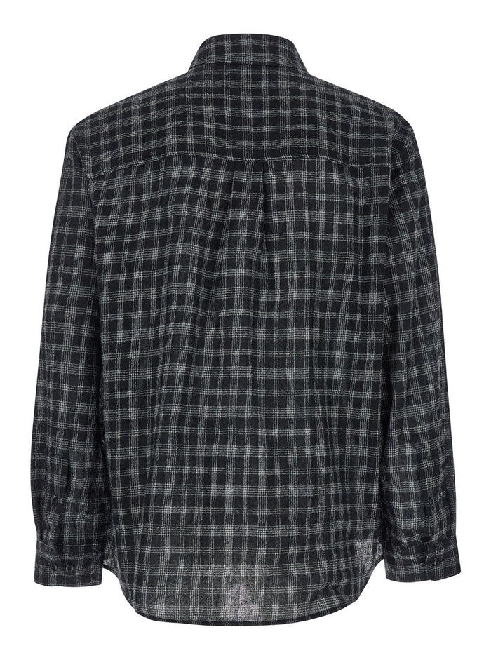 Black Shirt with Check Motif in Wool Blend Man Nylon And Blouses