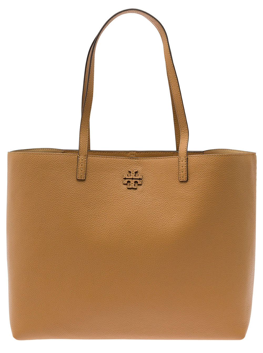 Mcgraw Brown Tote Bag Wit Double T Detail Grainy Leather Woman Cow