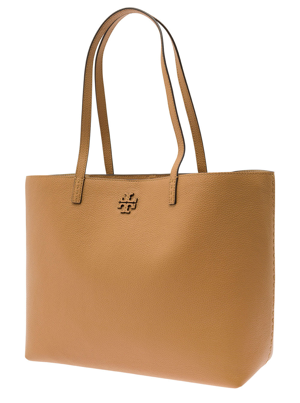 Mcgraw Brown Tote Bag Wit Double T Detail Grainy Leather Woman Cow