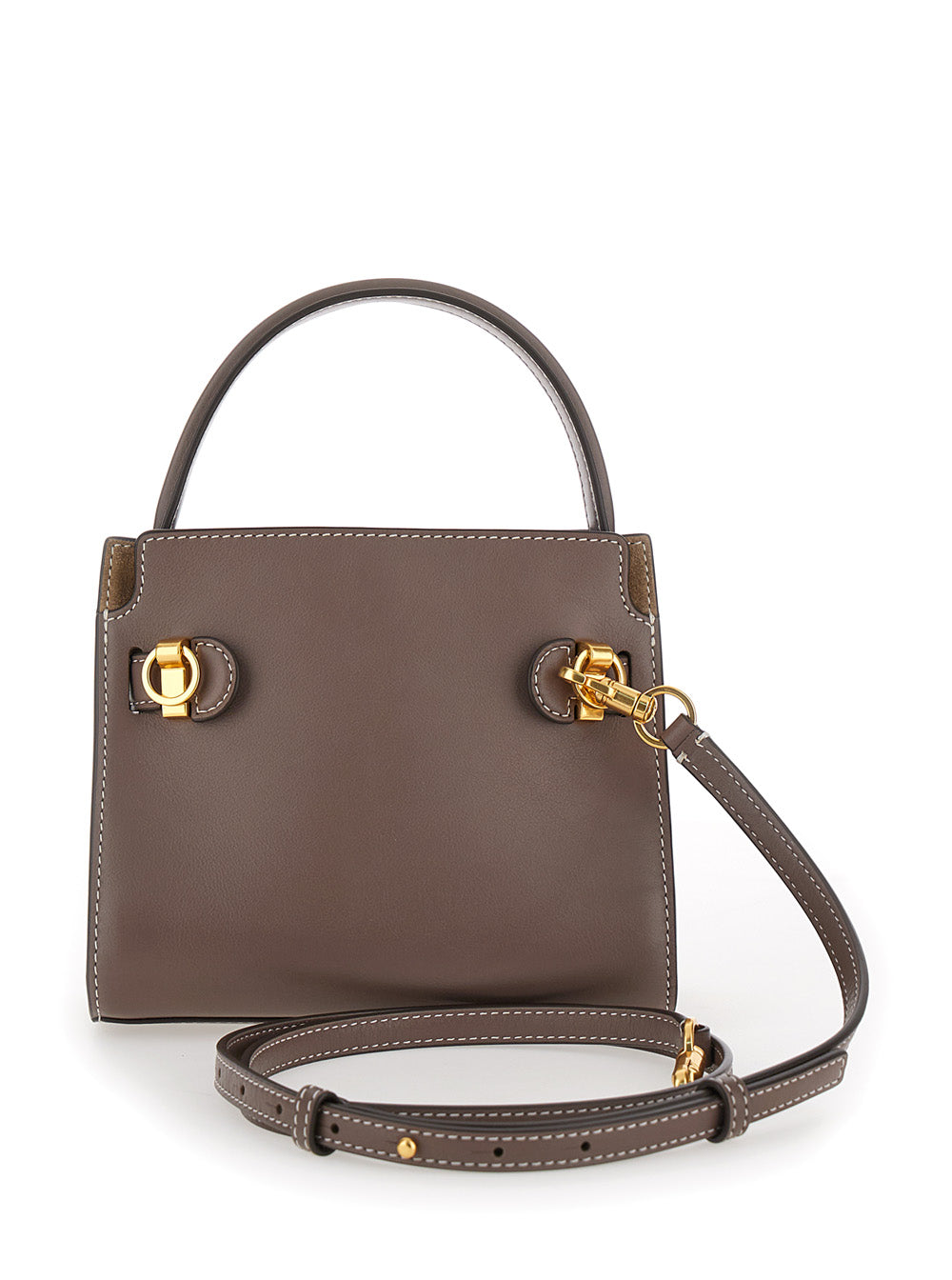 Petite Double Lee Radziwill Black Handbag With Engraved Logo Leather Woman Grey Cow Hand Bags
