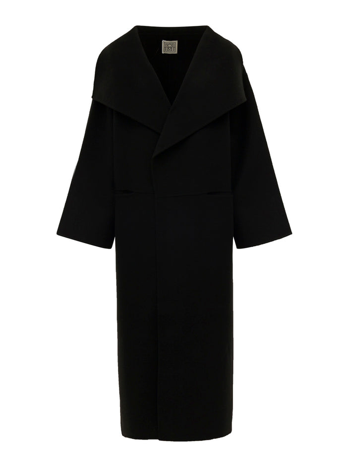 Black Oversize Coat With Shawl Lapels Wool And Cashmere Woman Toteme Rws