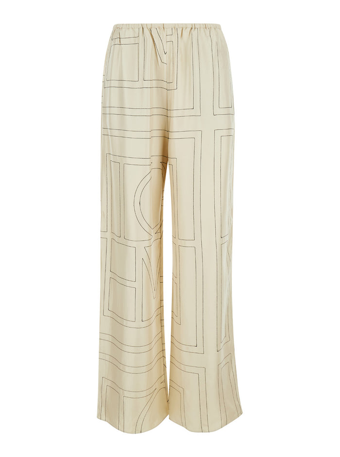 White Pants With All-Over Monogram Silk Woman Trousers