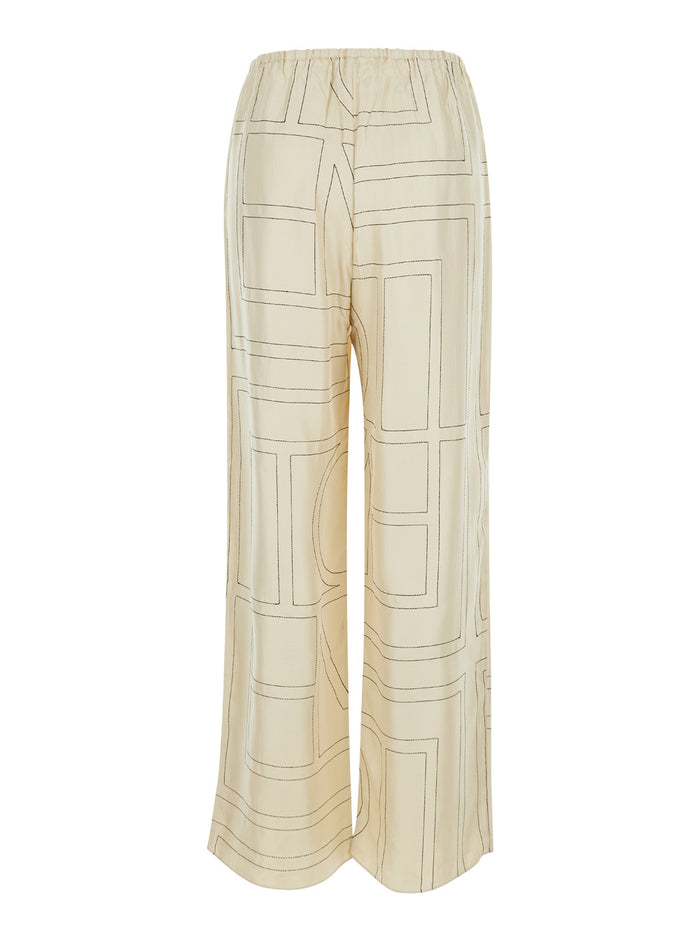White Pants With All-Over Monogram Silk Woman Trousers