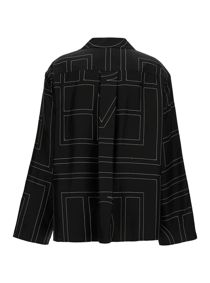Black Shirt With All-Over Monogram Print Silk Woman And Blouses