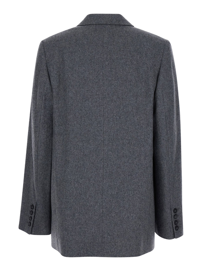 Grey Single-Breasted Jacket With Notched Revers Wool Blend Woman Blazers