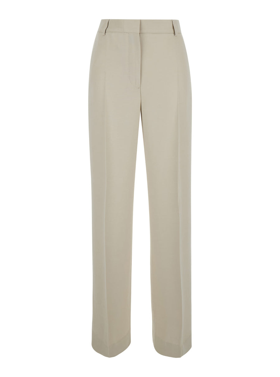 Beige Tailored Wool Blend Trousers Viscose